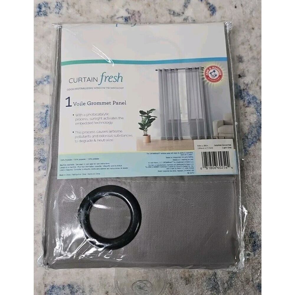 Curtain Fresh Arm & Hammer Grommet Voile Odor Neutralizing 59 x 84 Panel Grey